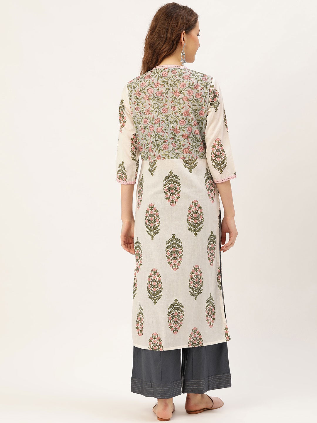 Off white printed straight kurta