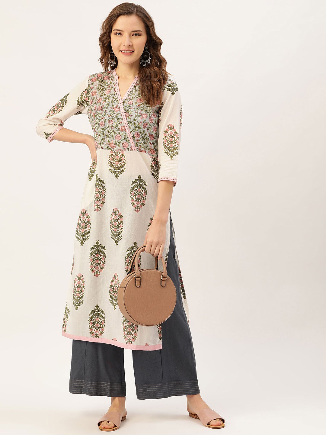 Off white printed straight kurta