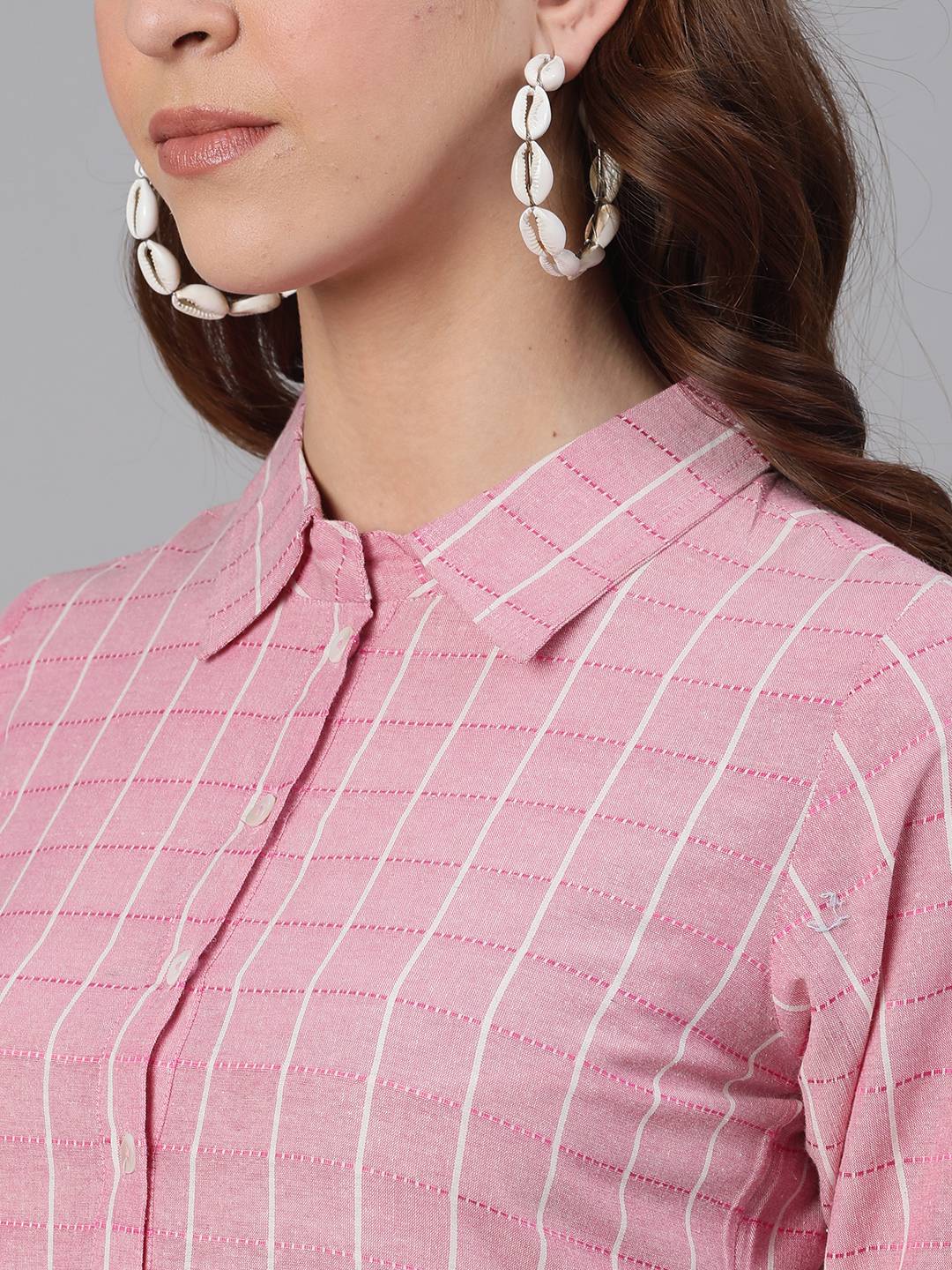 Pink Checked Straight Cotton Blend Kurta