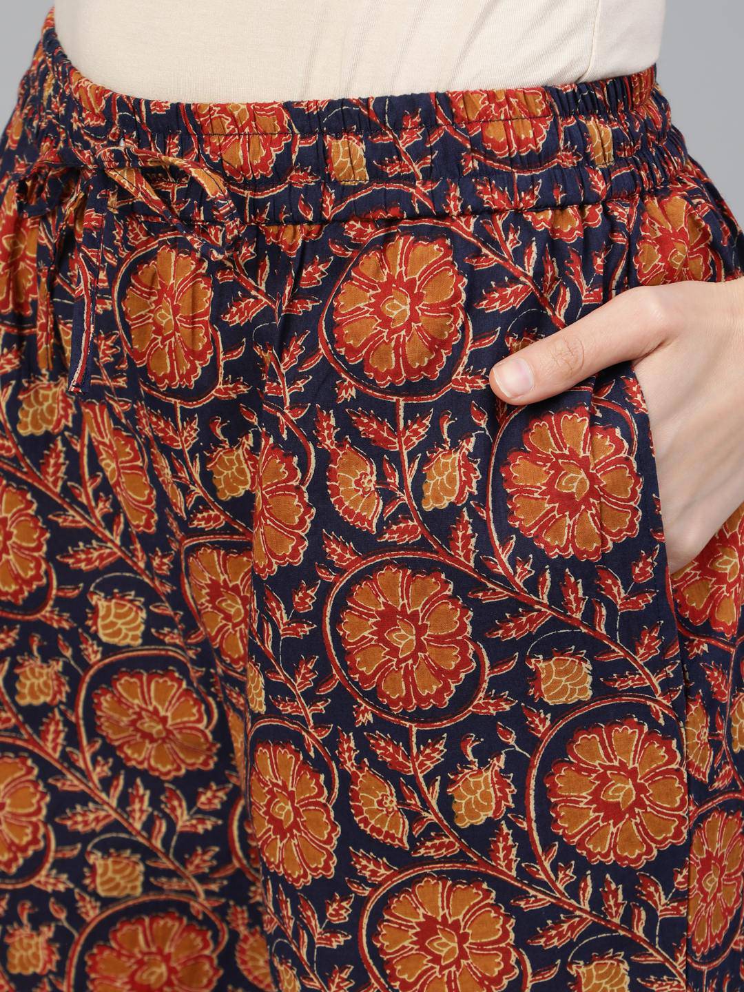 Navy Blue Print Straight Cotton Short Kurta with Pyjamas