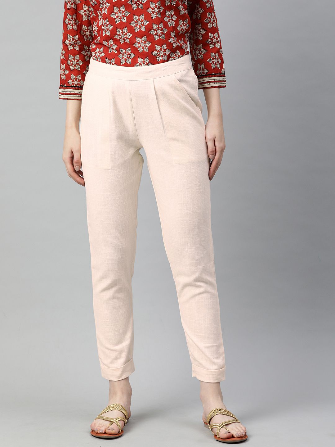 Shop off White Solid Cotton Slub Pant