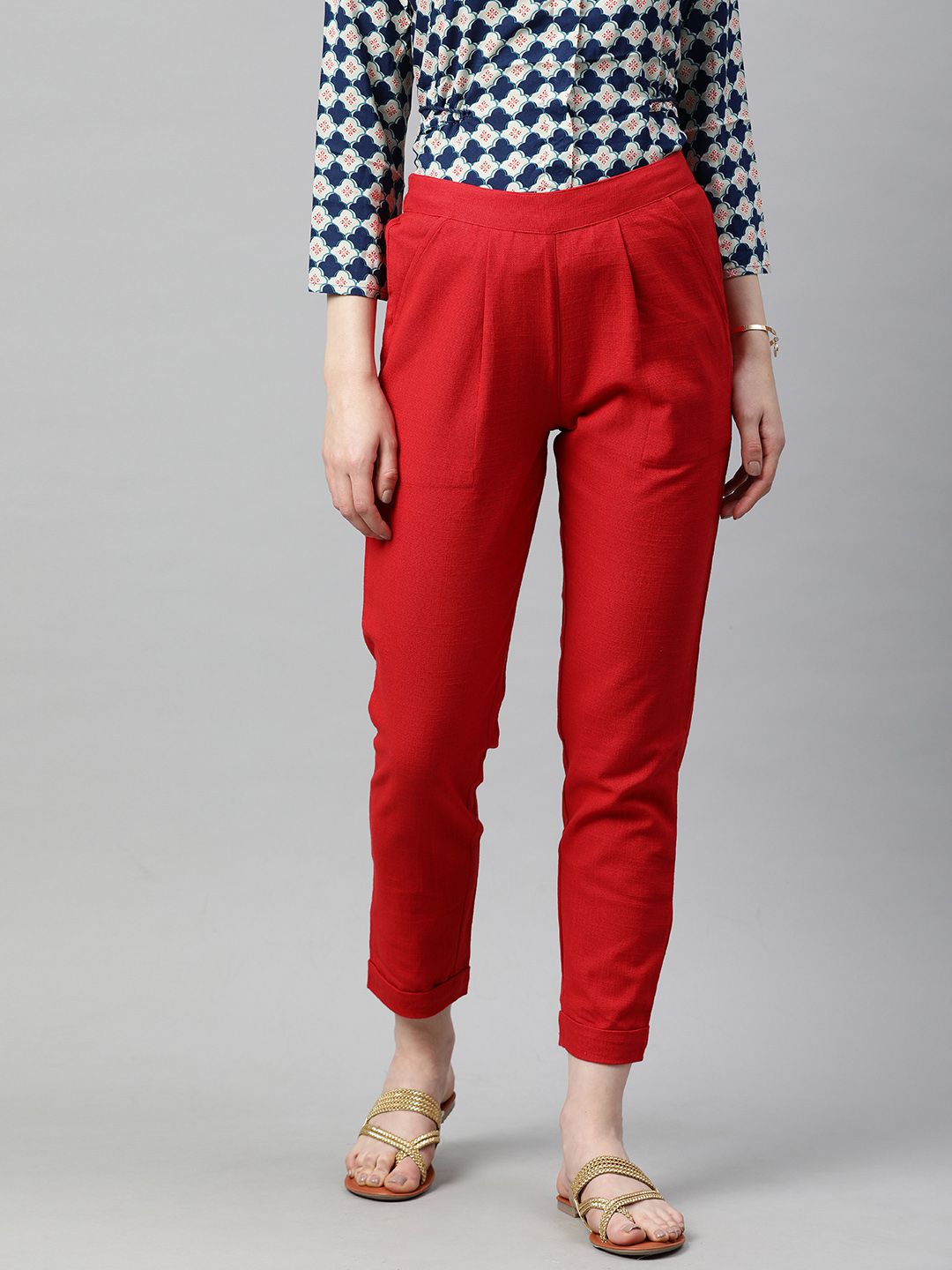 Shop Maroon Solid Cotton Slub Pant