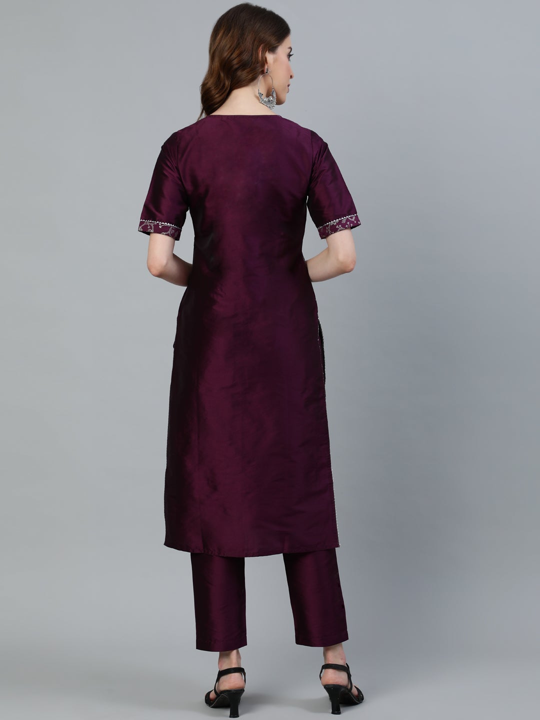 Purple Printed Silk Blend Straight Kurta with Pants