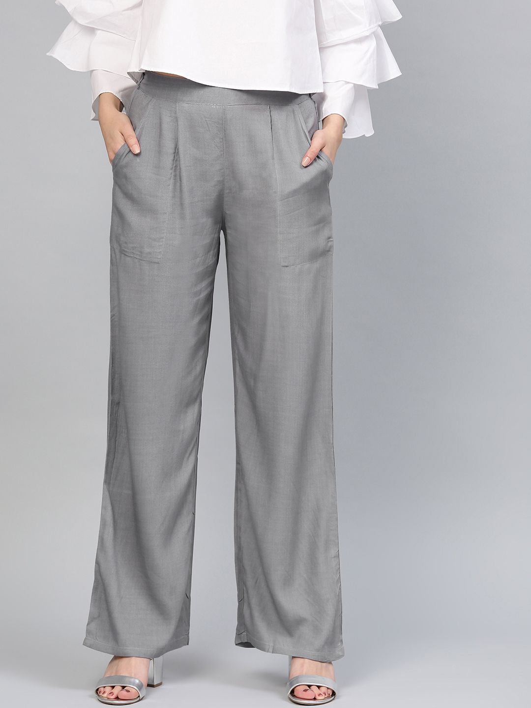 Women's Grey Solid Rayon Palazzo