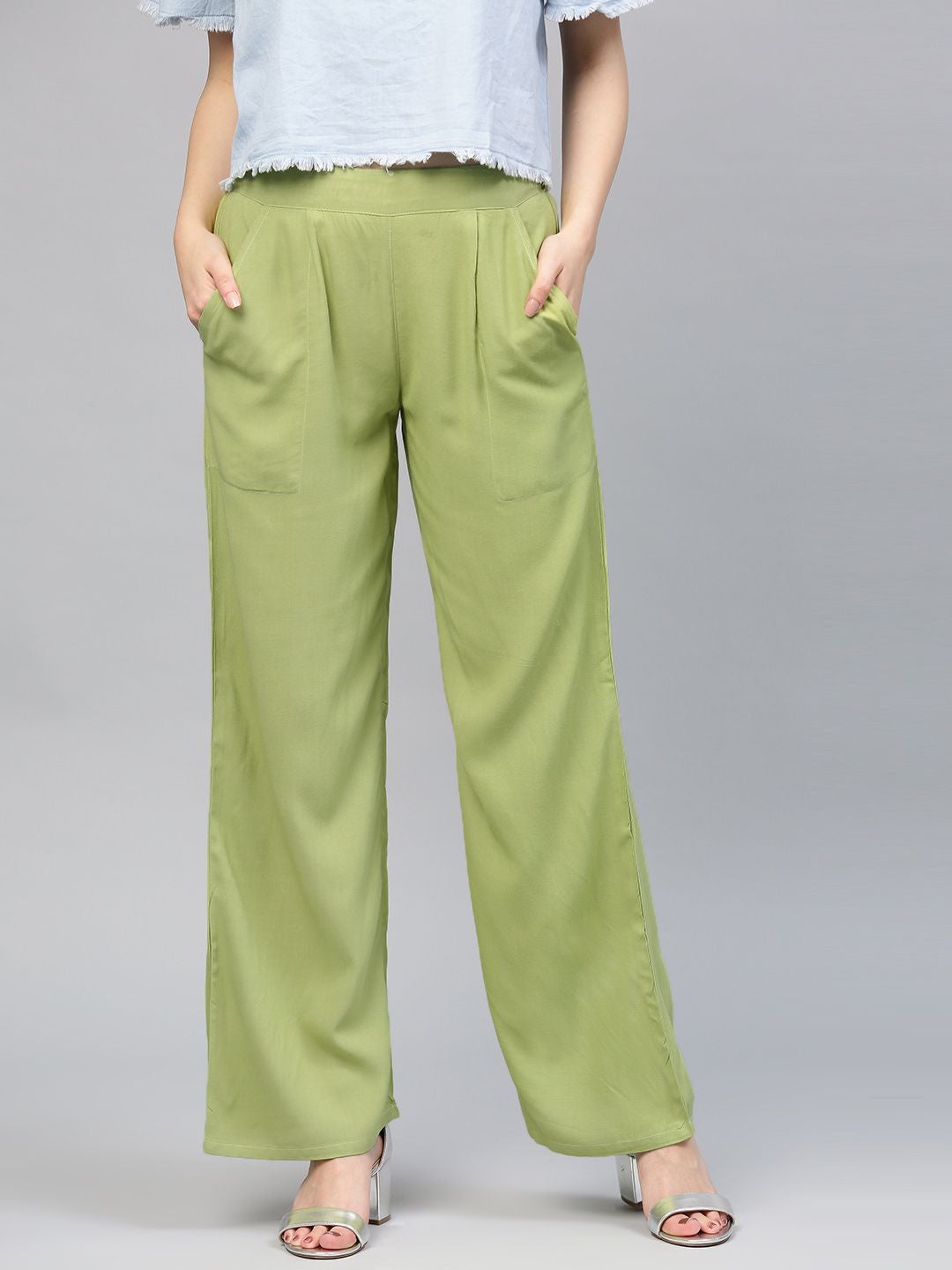Women's Green Solid Rayon Palazzo