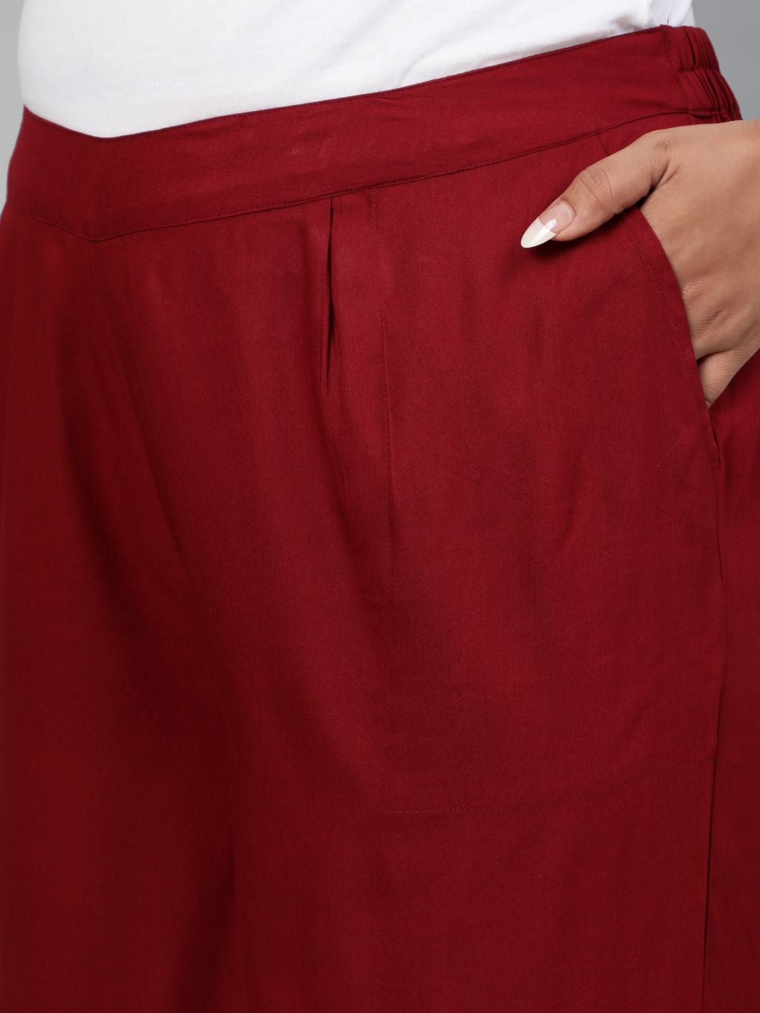 Maroon Solid Rayon Palazzo