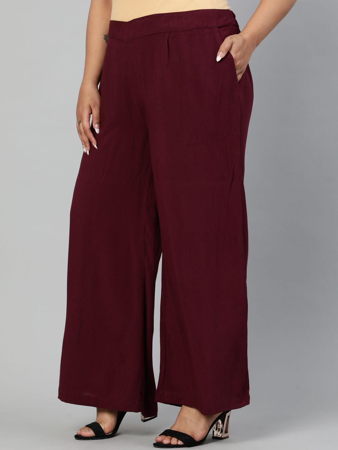 Wine Solid Rayon Palazzo