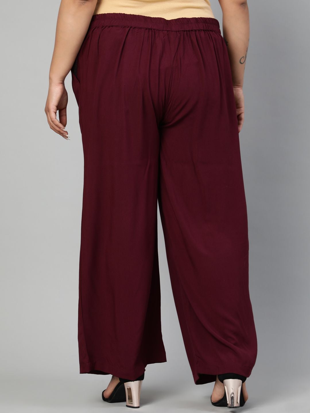 Wine Solid Rayon Palazzo