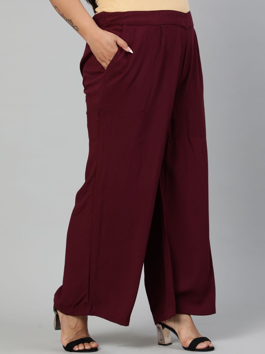 Wine Solid Rayon Palazzo