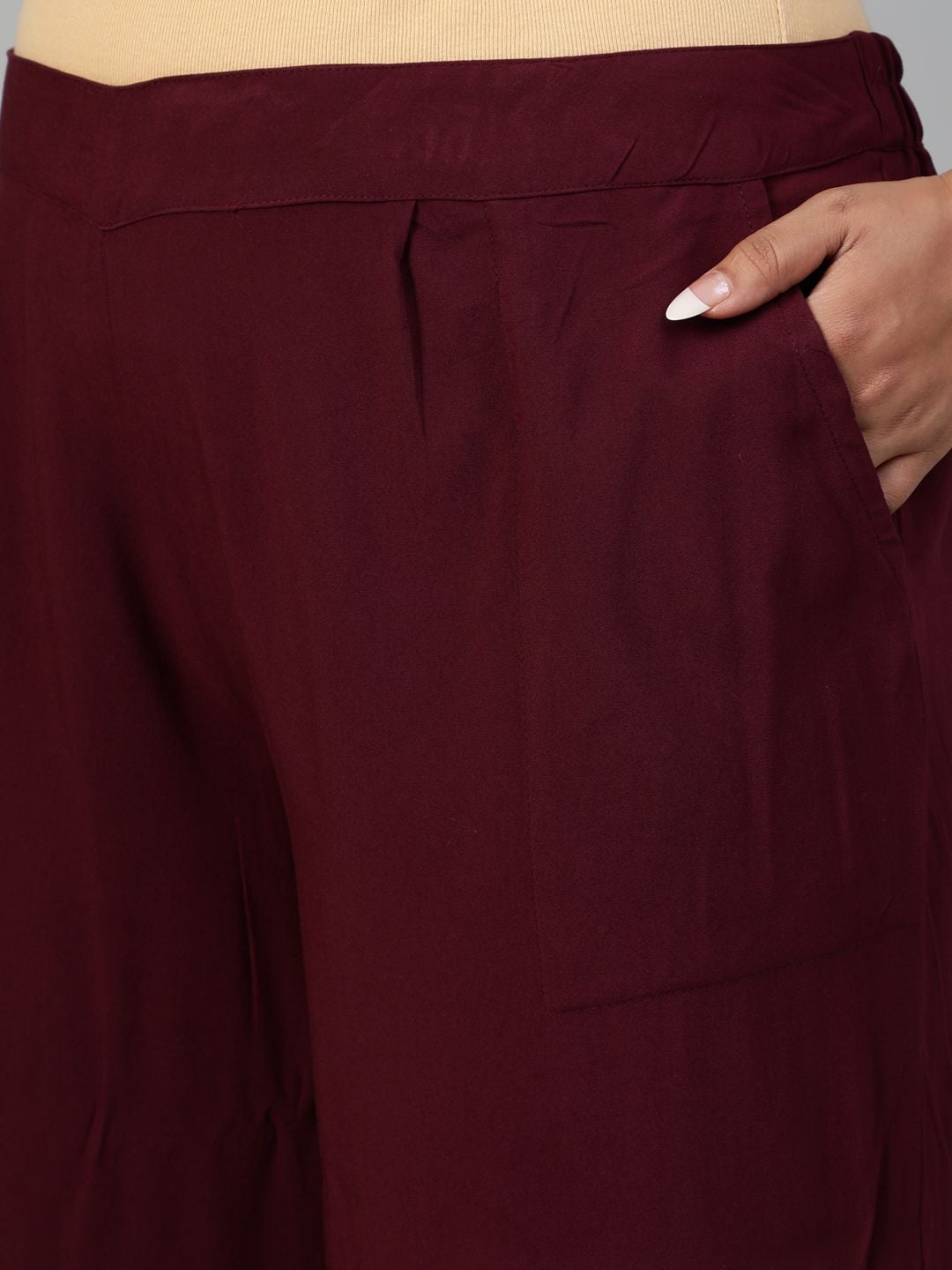 Wine Solid Rayon Palazzo