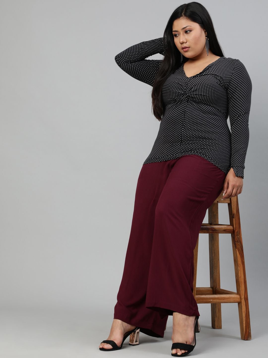 Wine Solid Rayon Palazzo