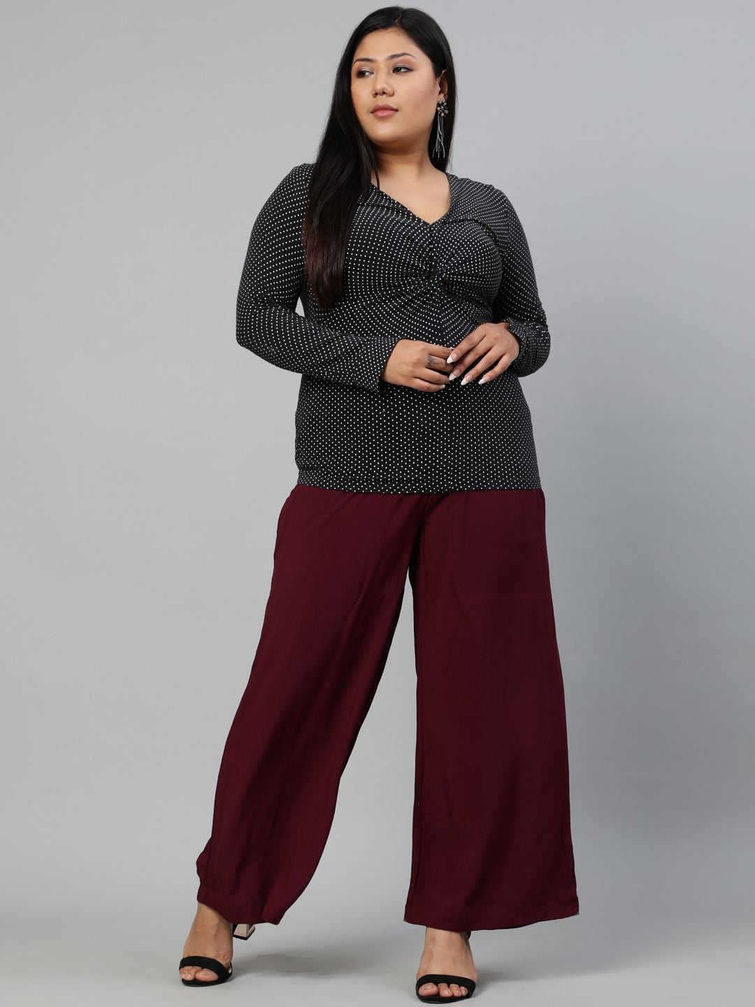 Wine Solid Rayon Palazzo