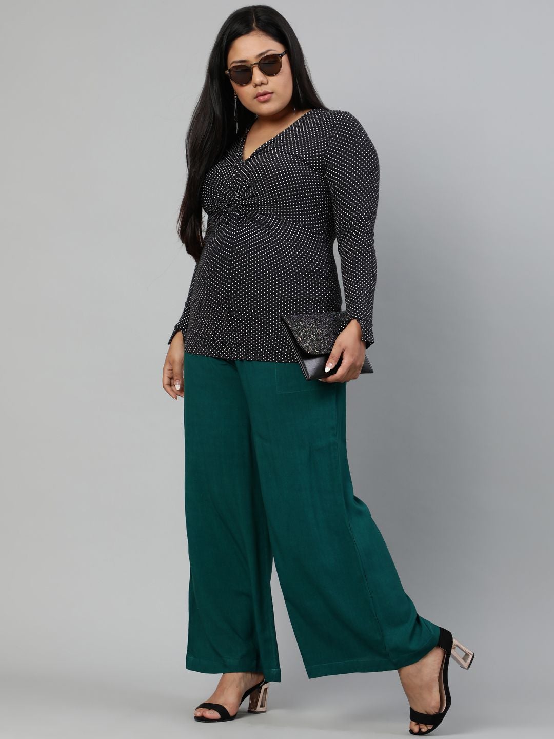 Bottle Green Solid Rayon Palazzo