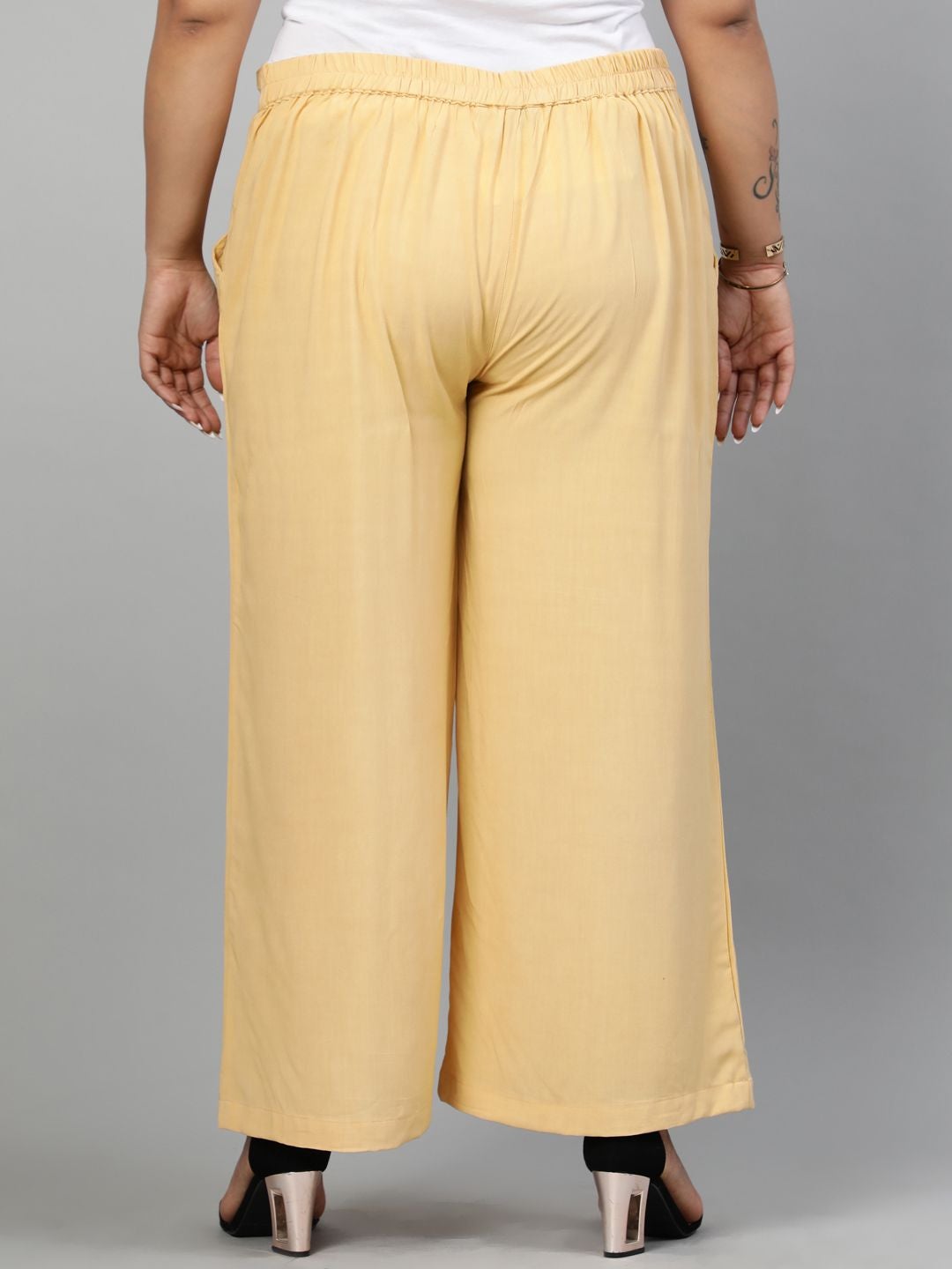 Beige Solid Rayon Palazzo