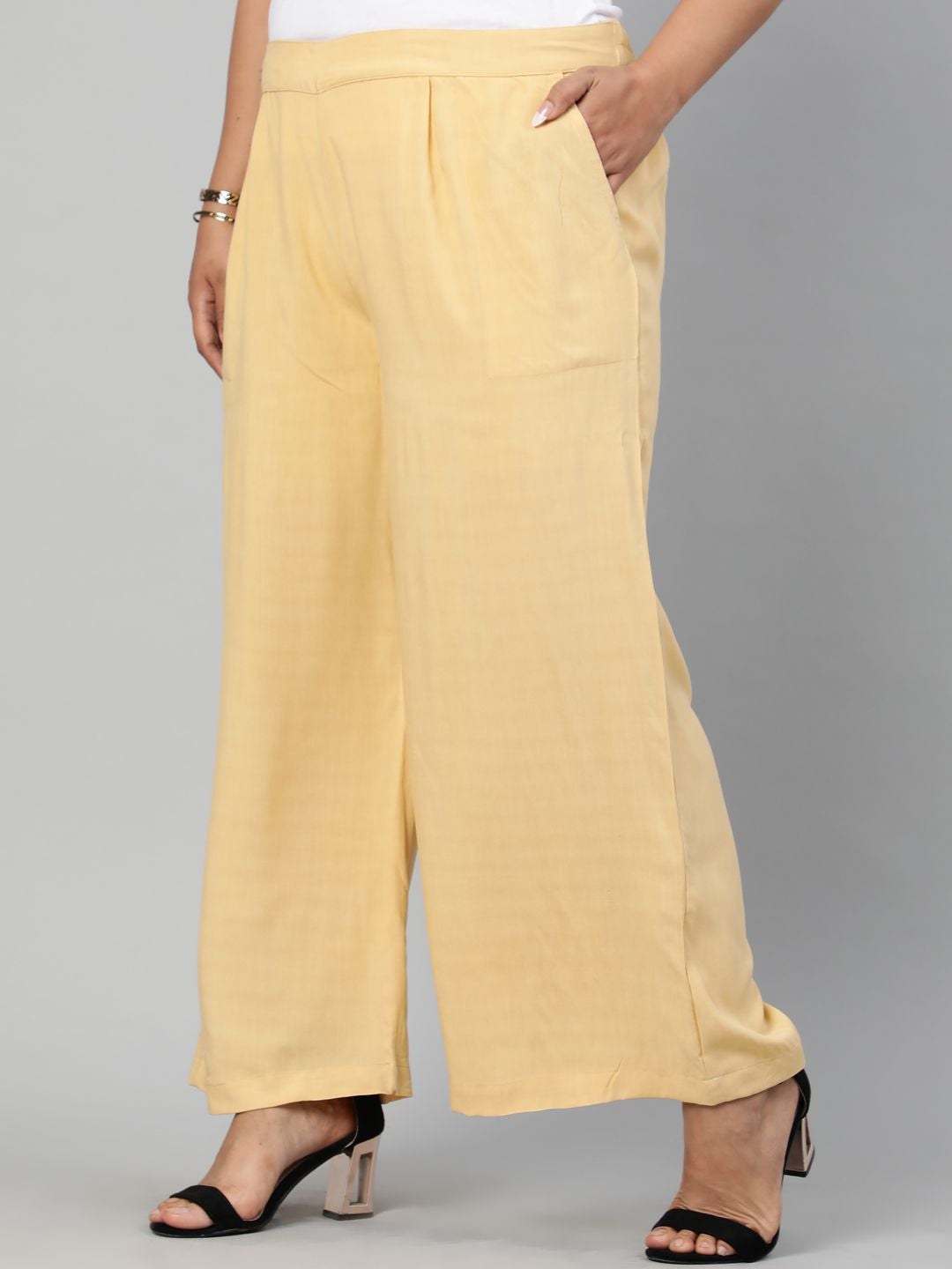 Beige Solid Rayon Palazzo