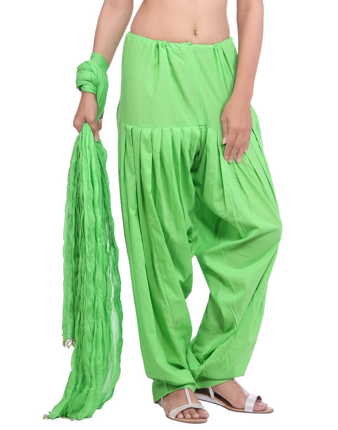Pure Cotton Parrot Green Patiala Salwar and Dupatta Set