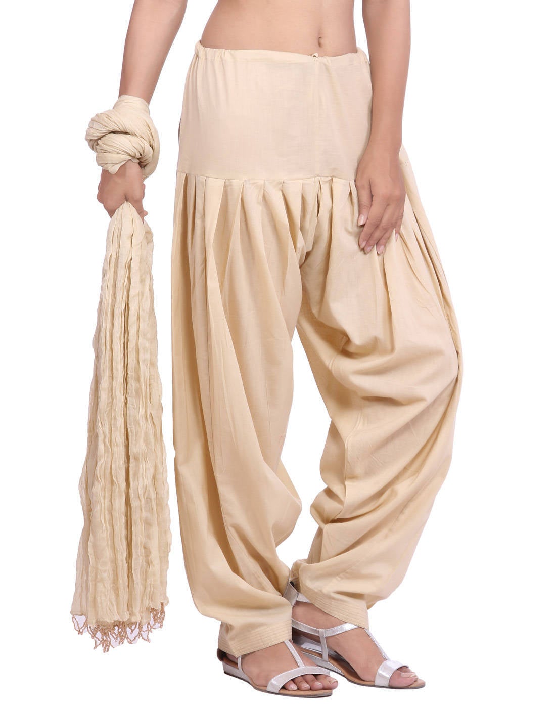 Pure Cotton Cream Patiala Salwar and Dupatta Set