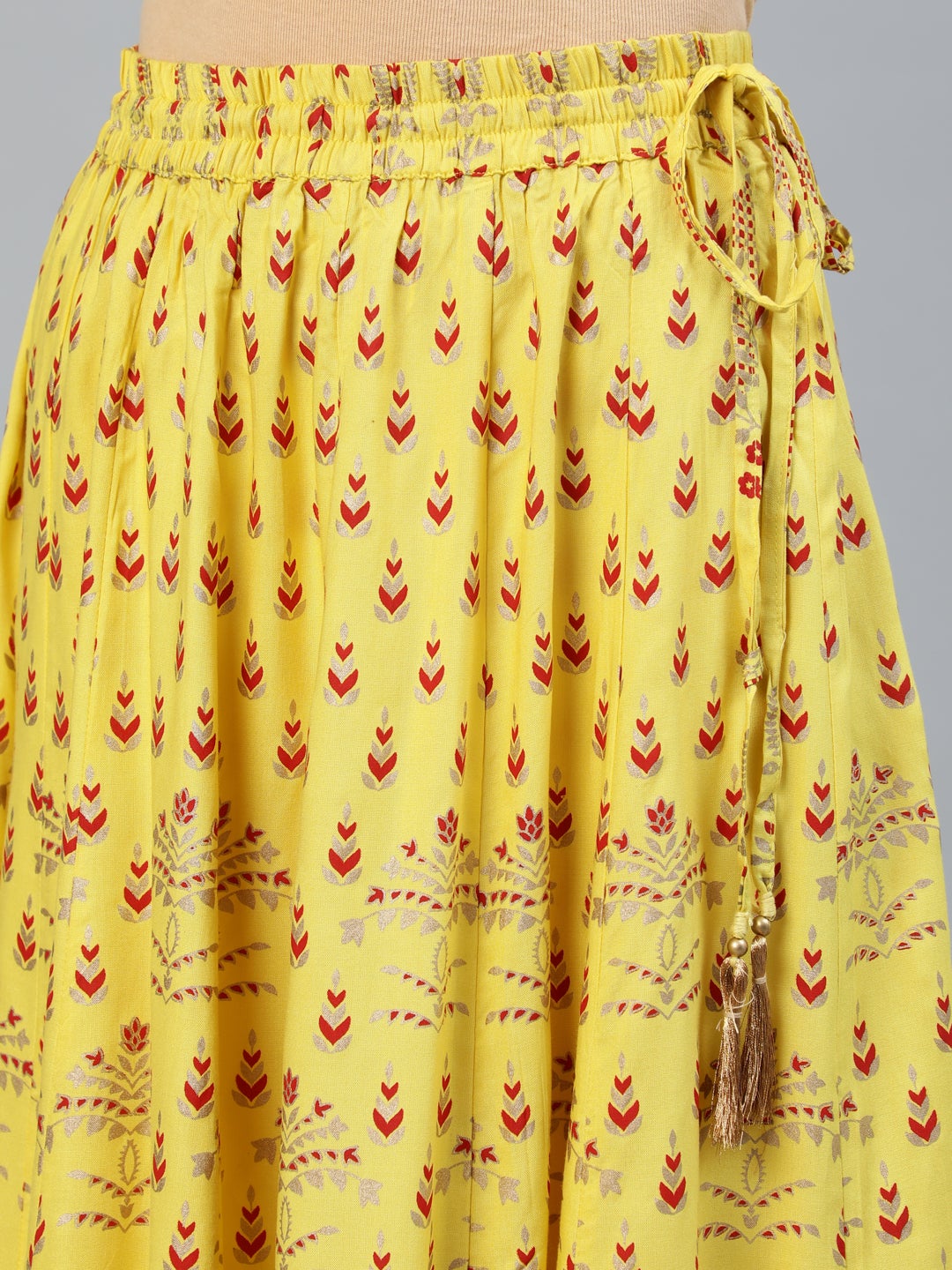 Yellow Gold Printed Maxi Flared Skirt