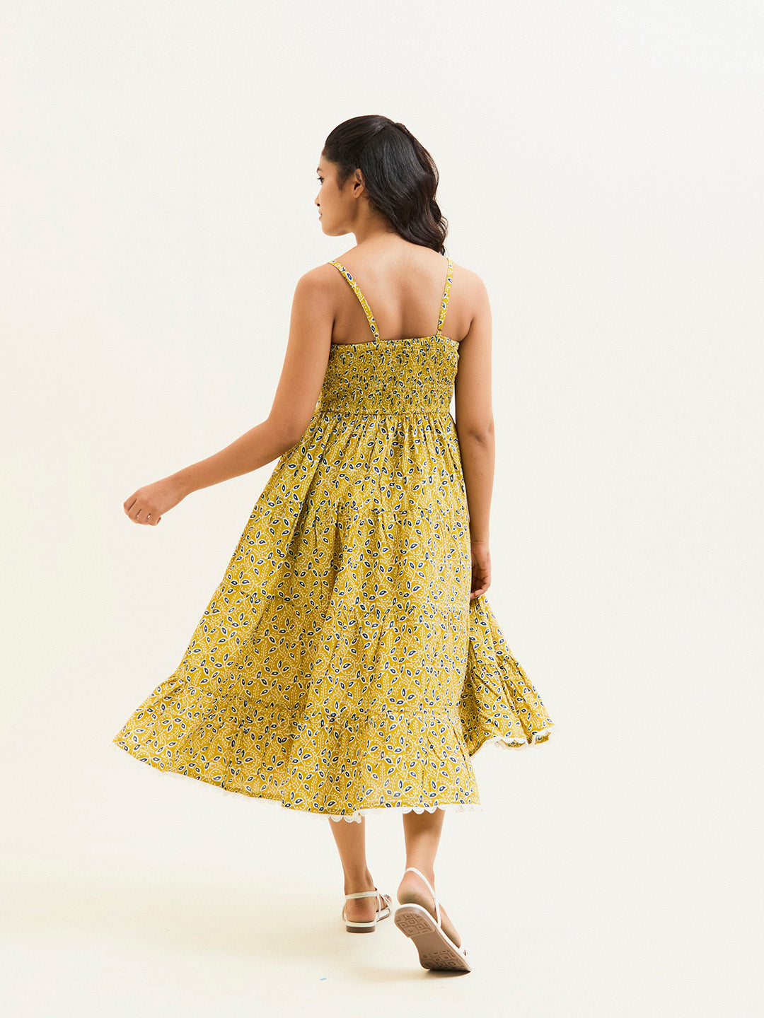 Mustard Ethnic Printed Strappy Dress