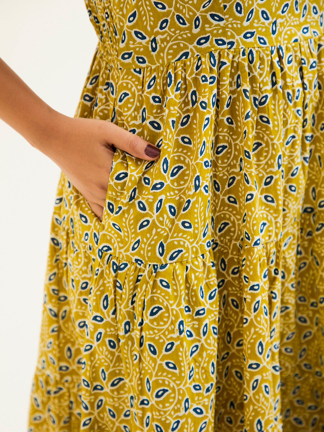 Mustard Ethnic Printed Strappy Dress