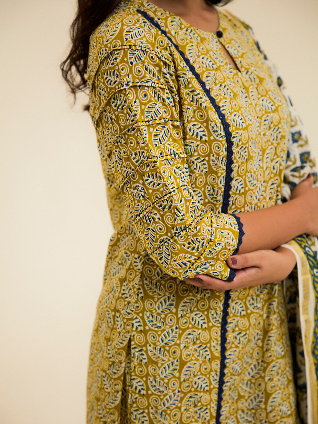 Mustard Handblock Printed Cotton Suit Set