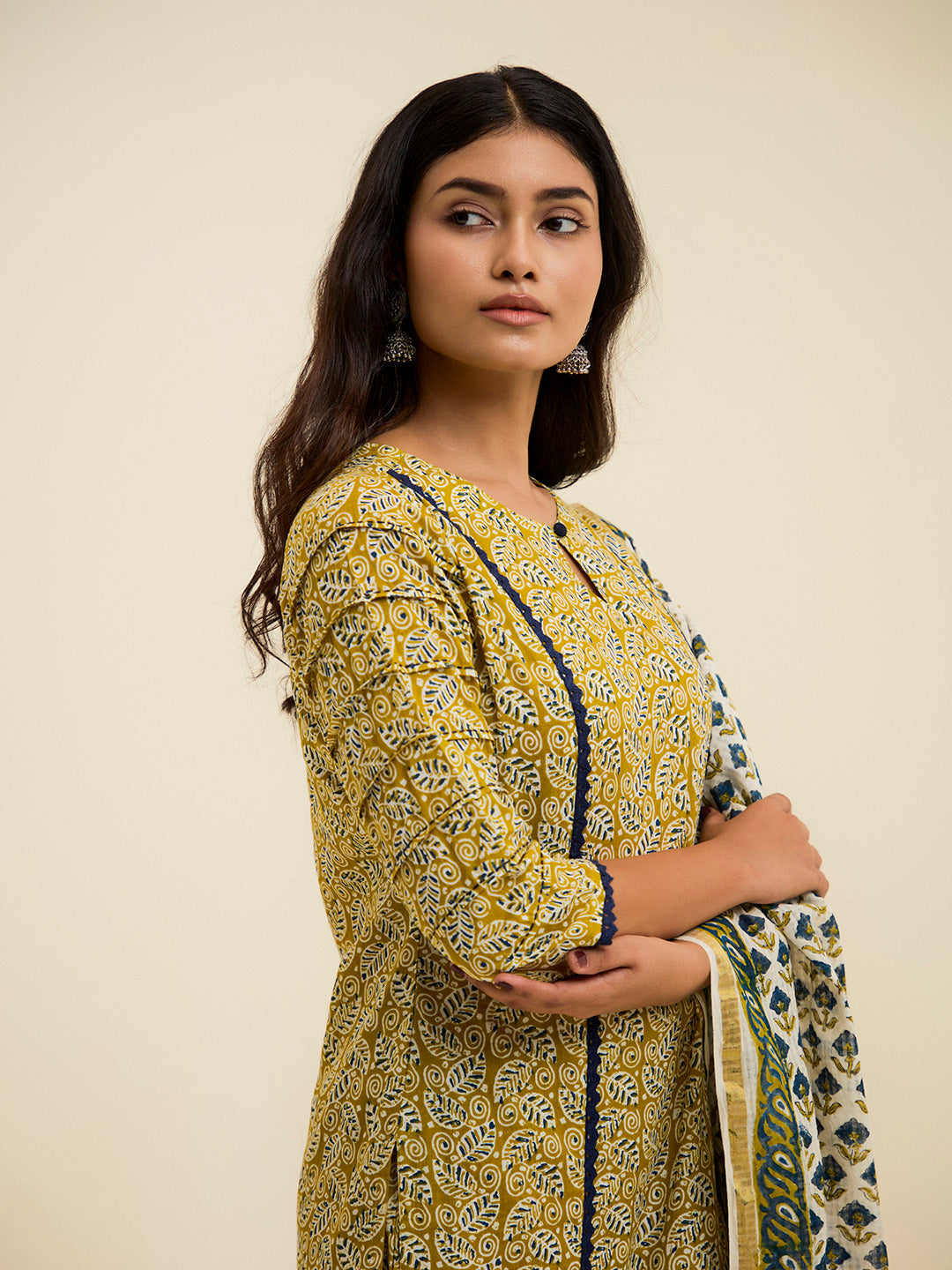 Mustard Handblock Printed Cotton Suit Set