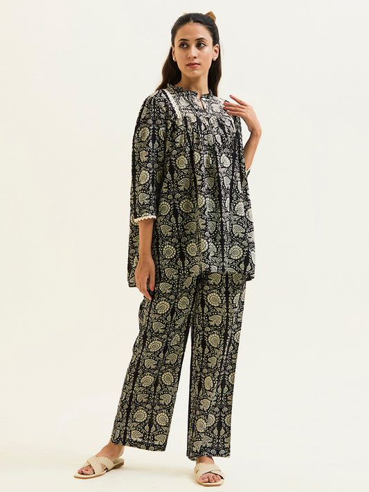 Black Handblock Printed Cotton Co-ord Set