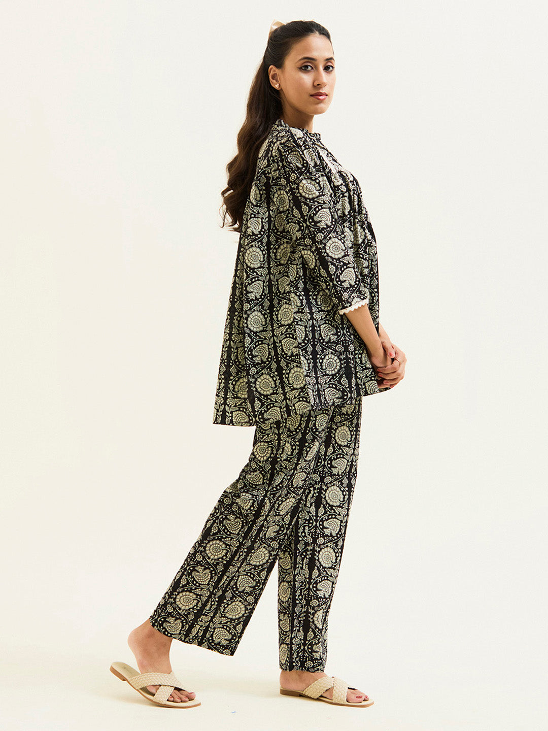 Black Handblock Printed Cotton Co-ord Set