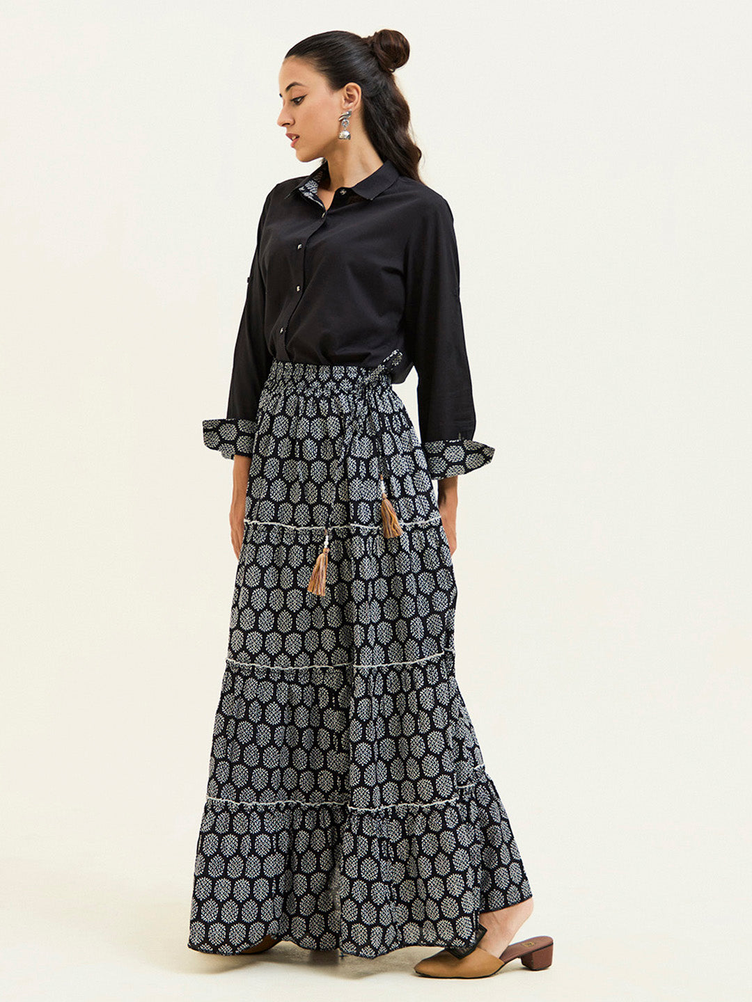 Black Handblock Printed Cotton Skirt