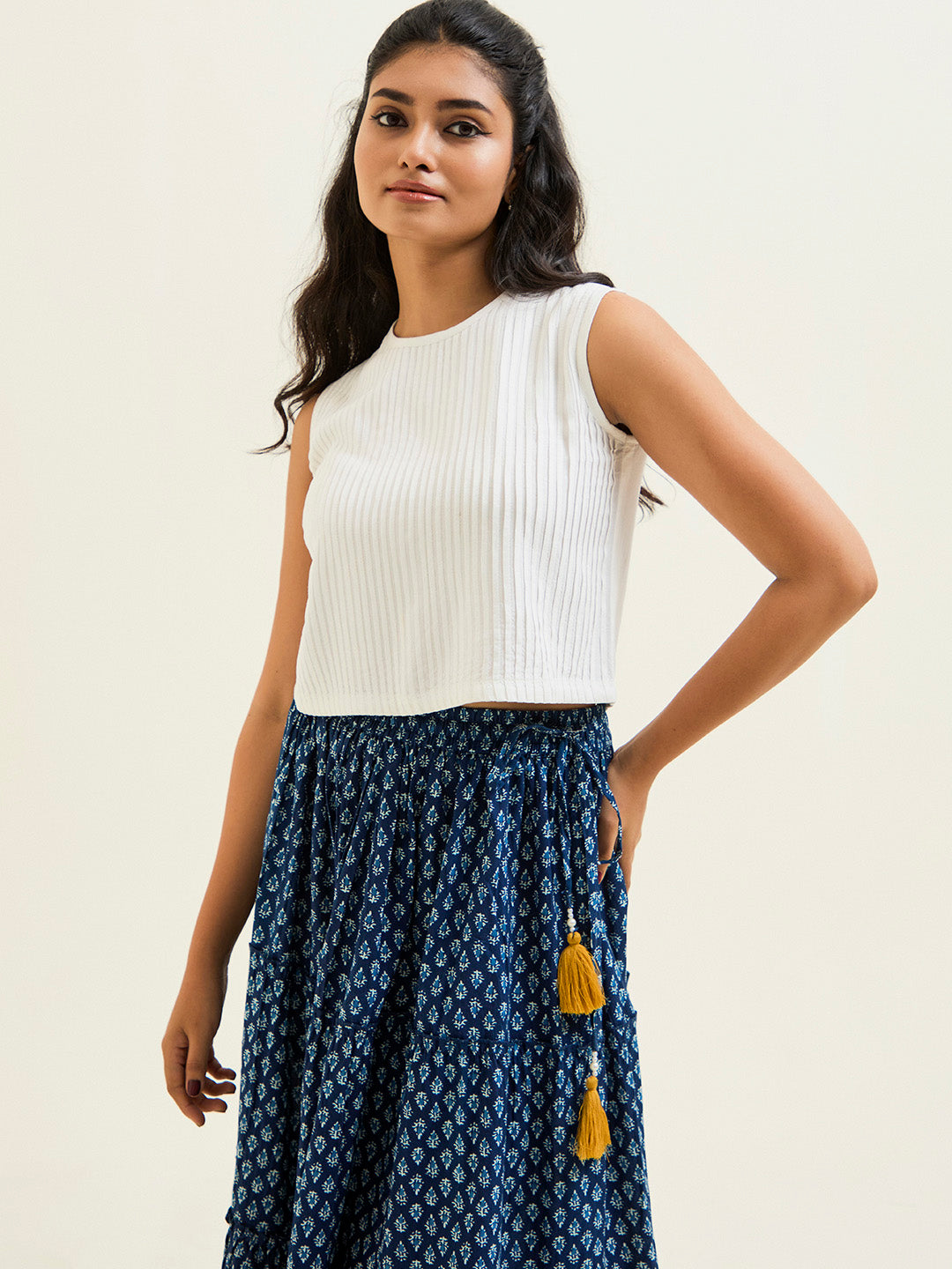 Indigo Blue Handblock Printed Cotton Skirt