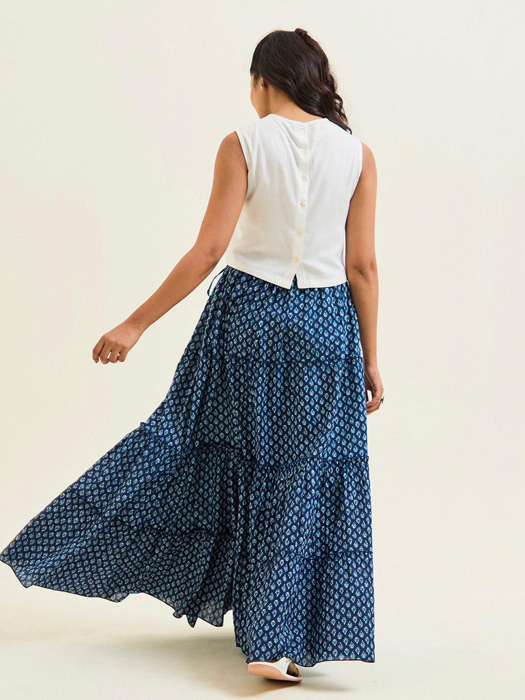 Indigo Blue Handblock Printed Cotton Skirt