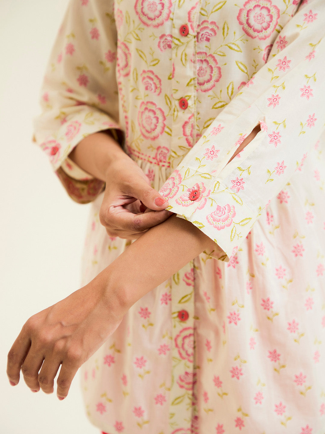 Coral Floral Printed Gathered Top