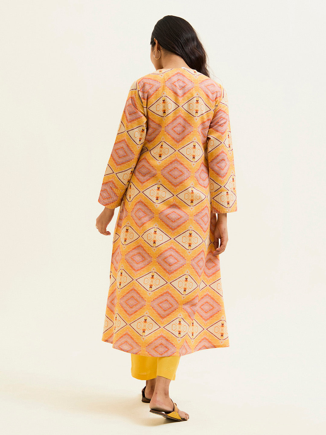 Yellow Geometric Printed Co-ord Set With Shrug