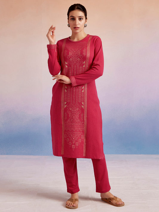 Jacquard Straight Woolen Kurta Set