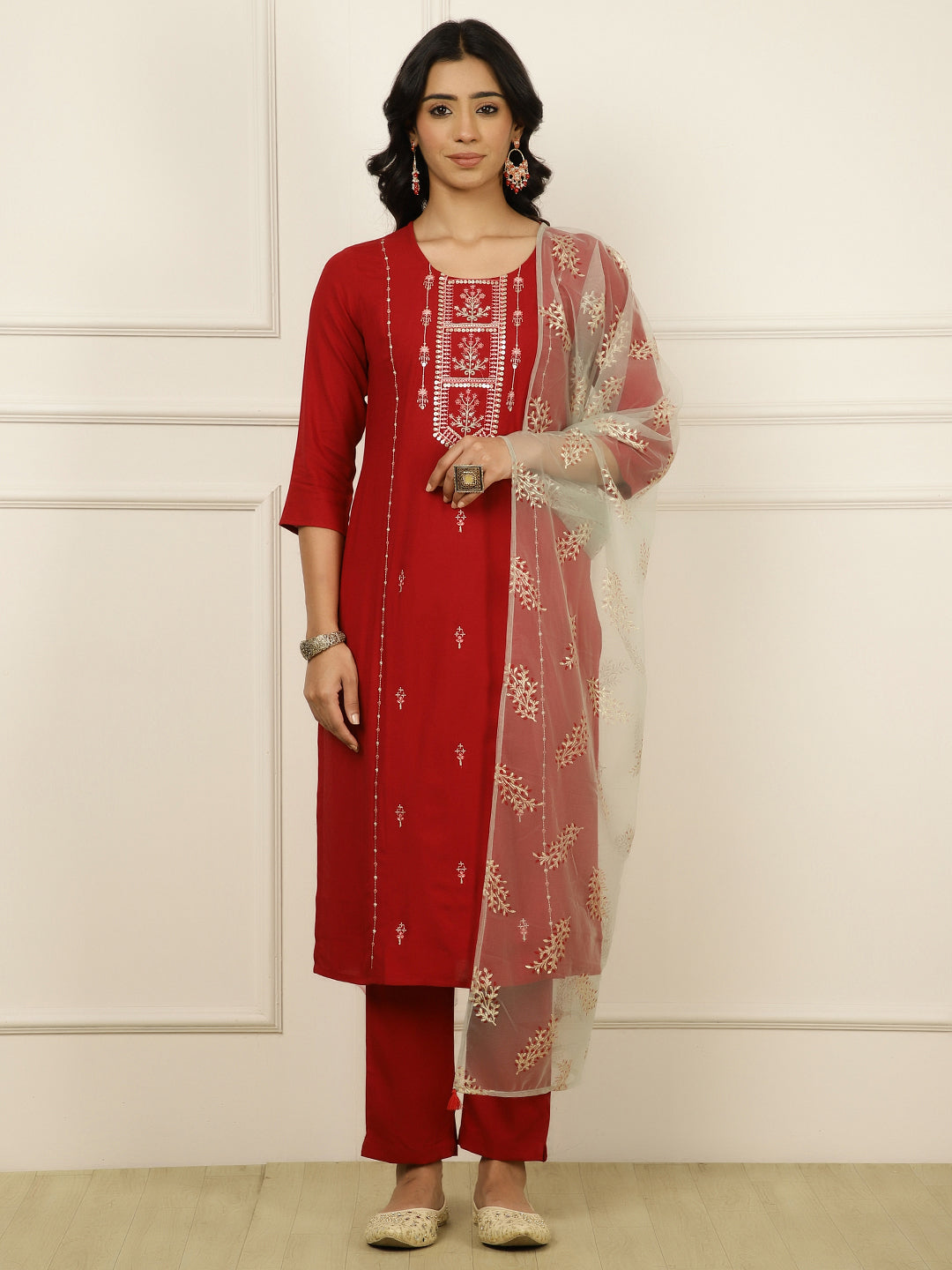 Maroon Embroidered Suit Set