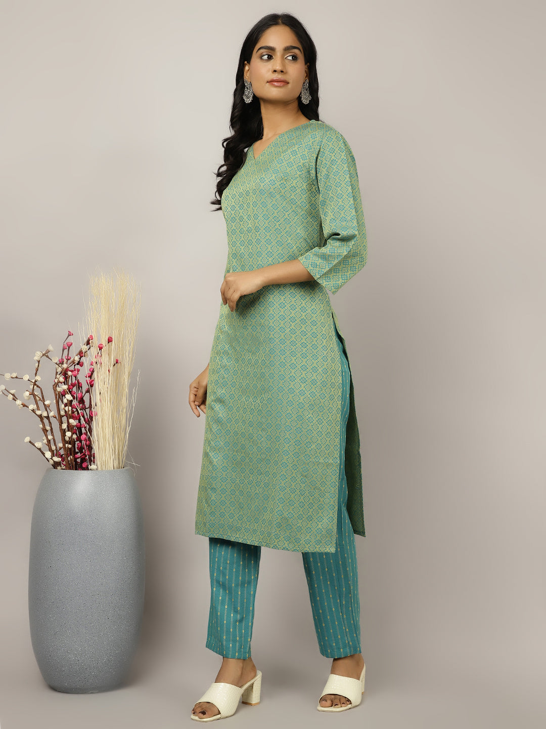 Sea Green Self-Design Festive Suit Set