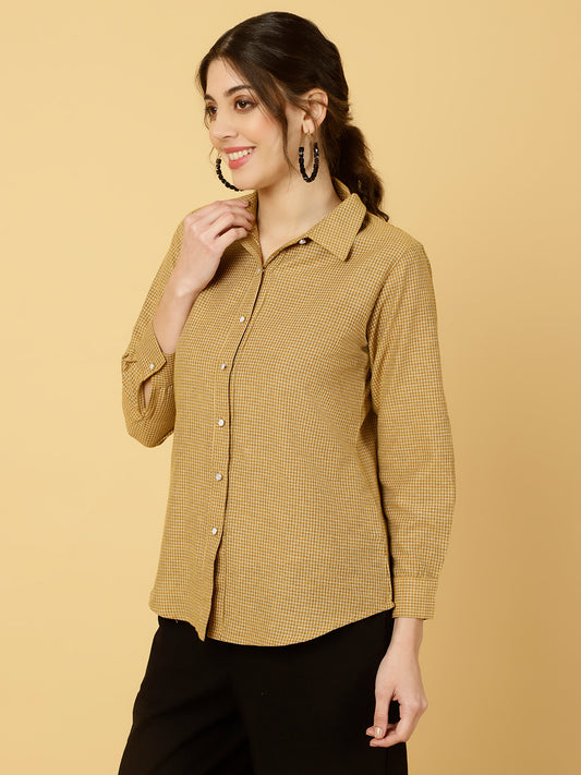 Mustard Cotton Checked Formal Shirt