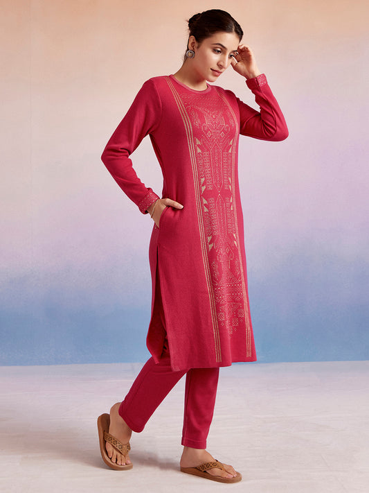 Jacquard Straight Woolen Kurta Set