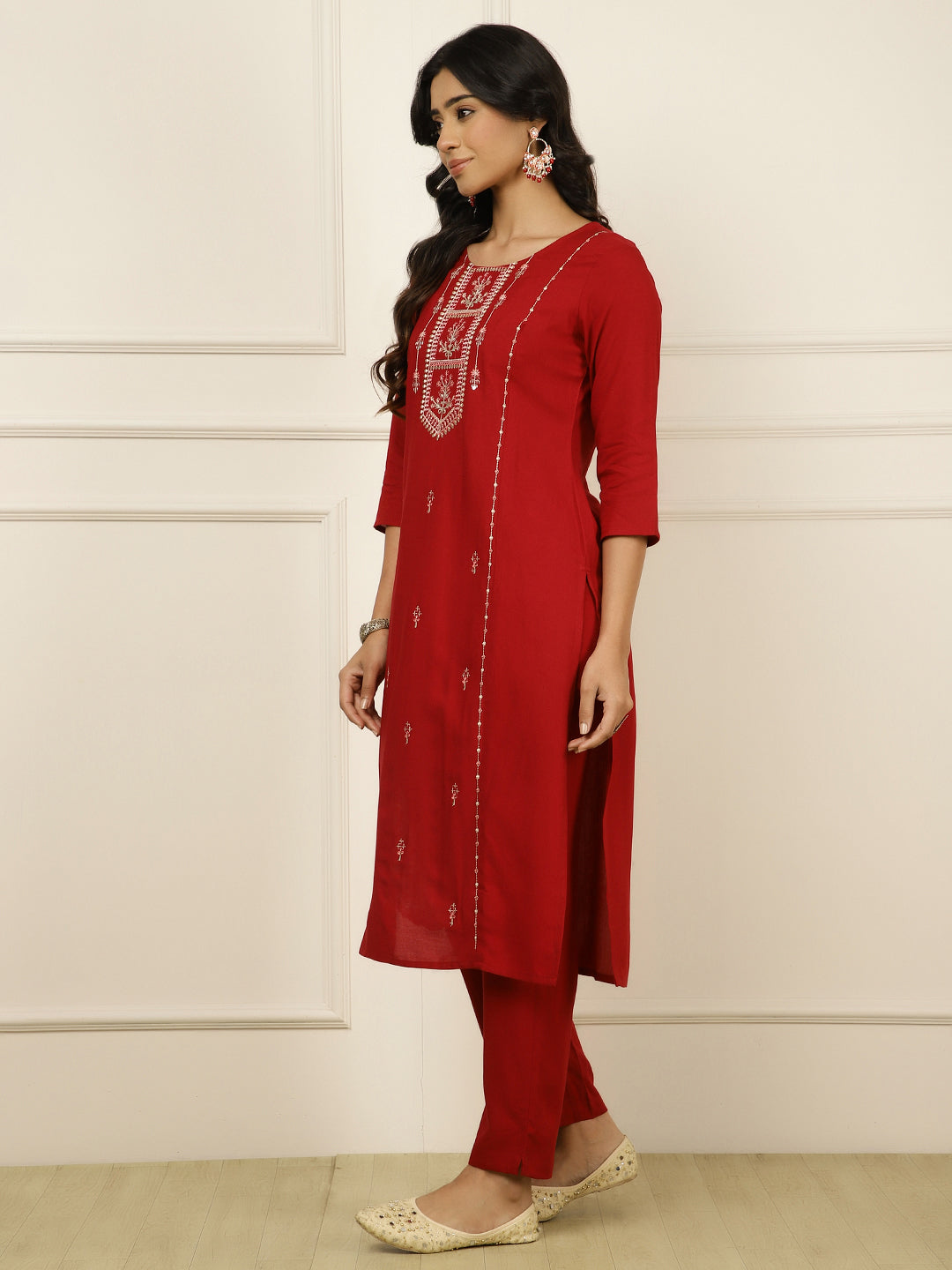 Maroon Embroidered Suit Set