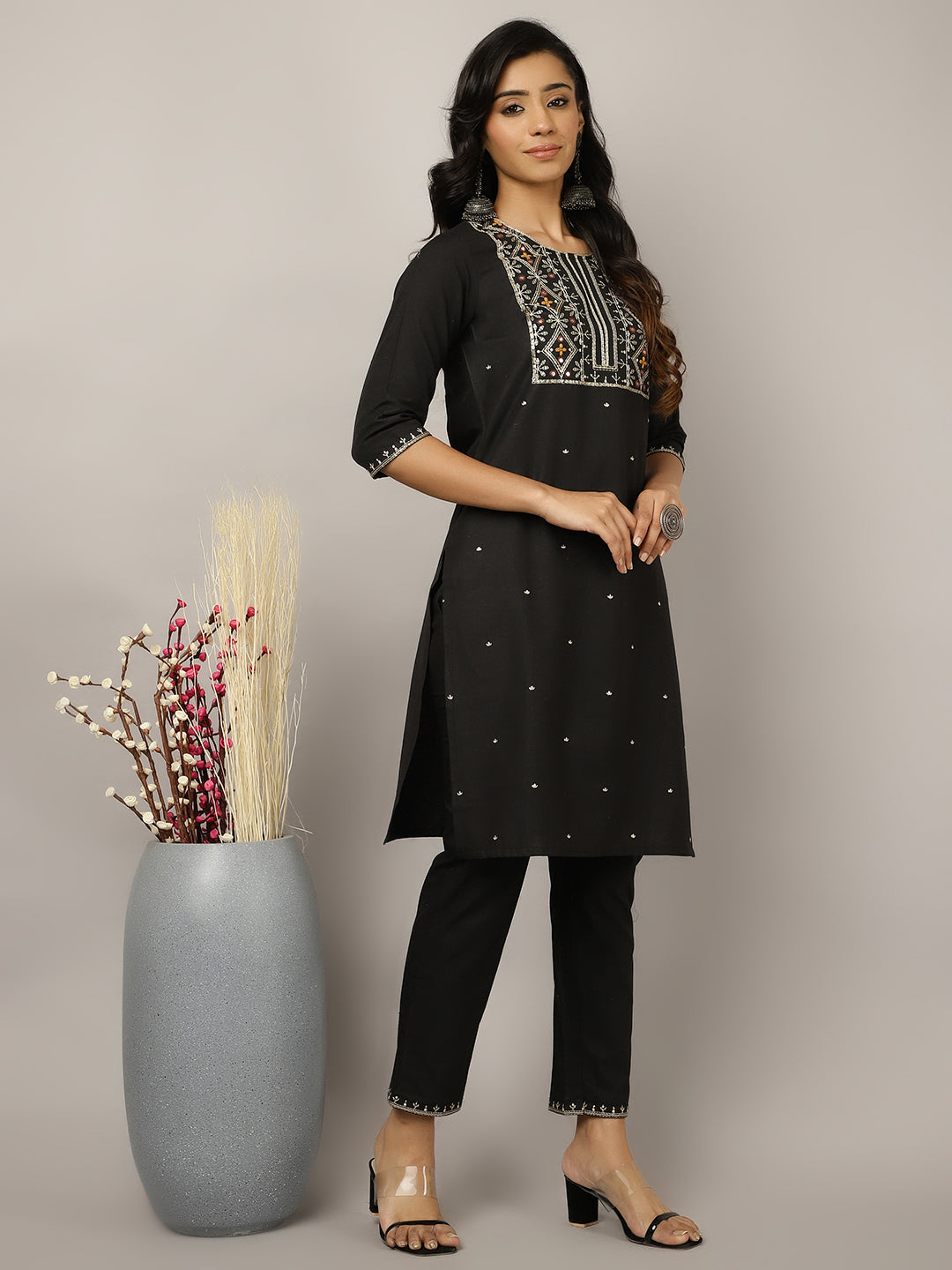 Resham Embroidered Black Suit Set