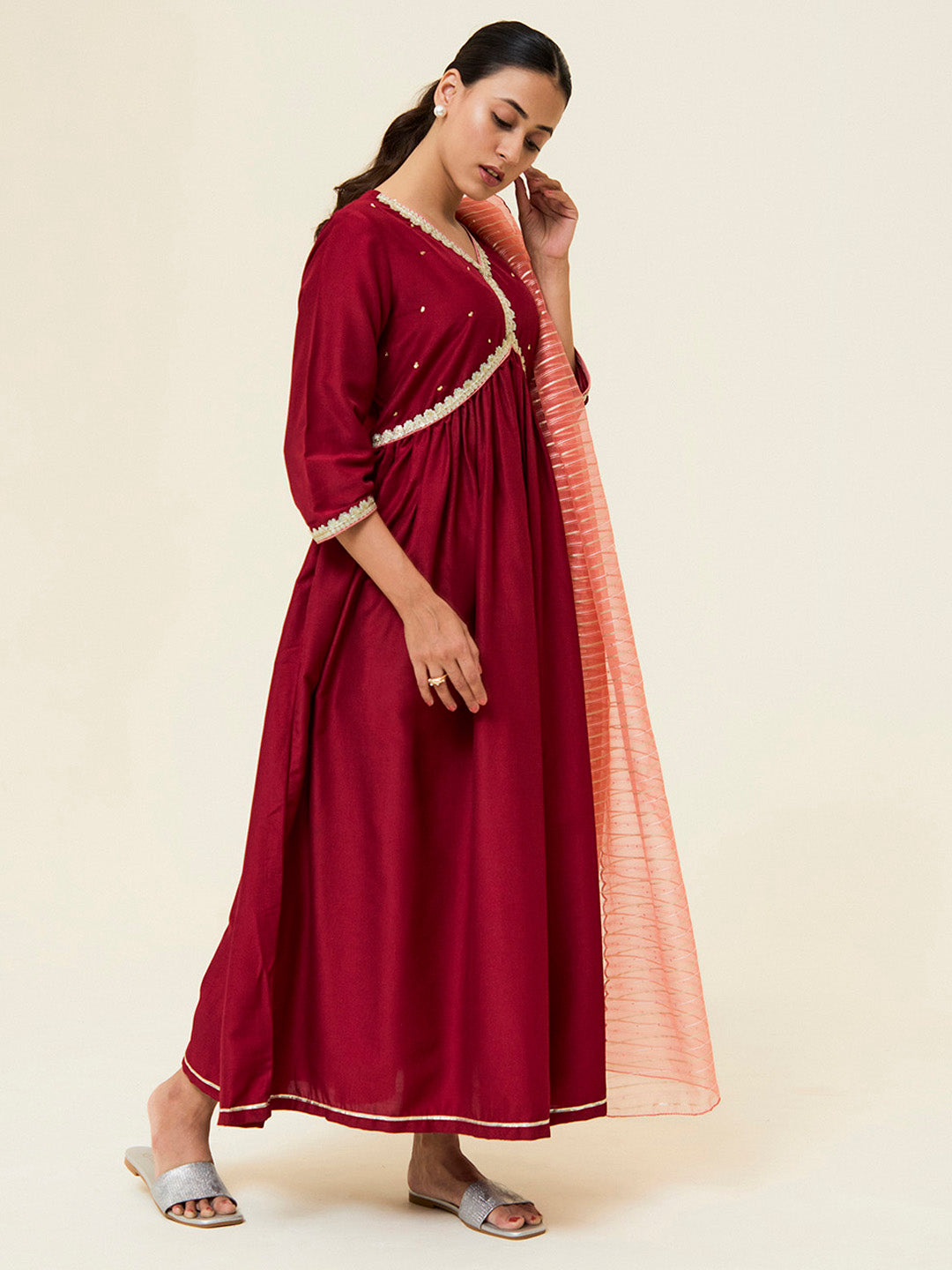 Maroon Embroidered Festive Suit Set