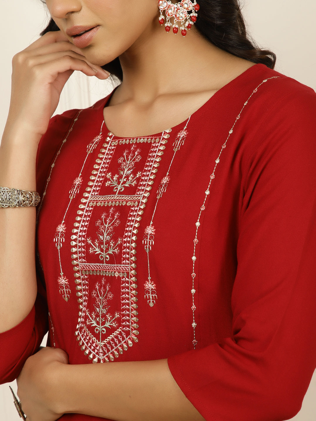 Maroon Embroidered Suit Set