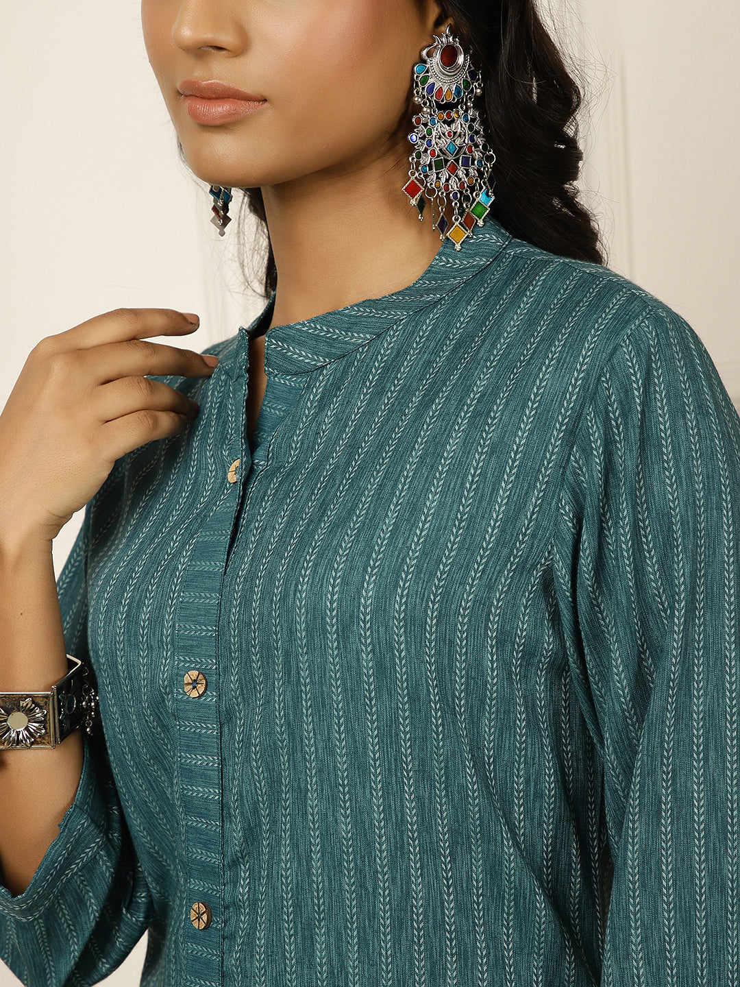 Self-Design Straight Teal Kurta With Palazzo