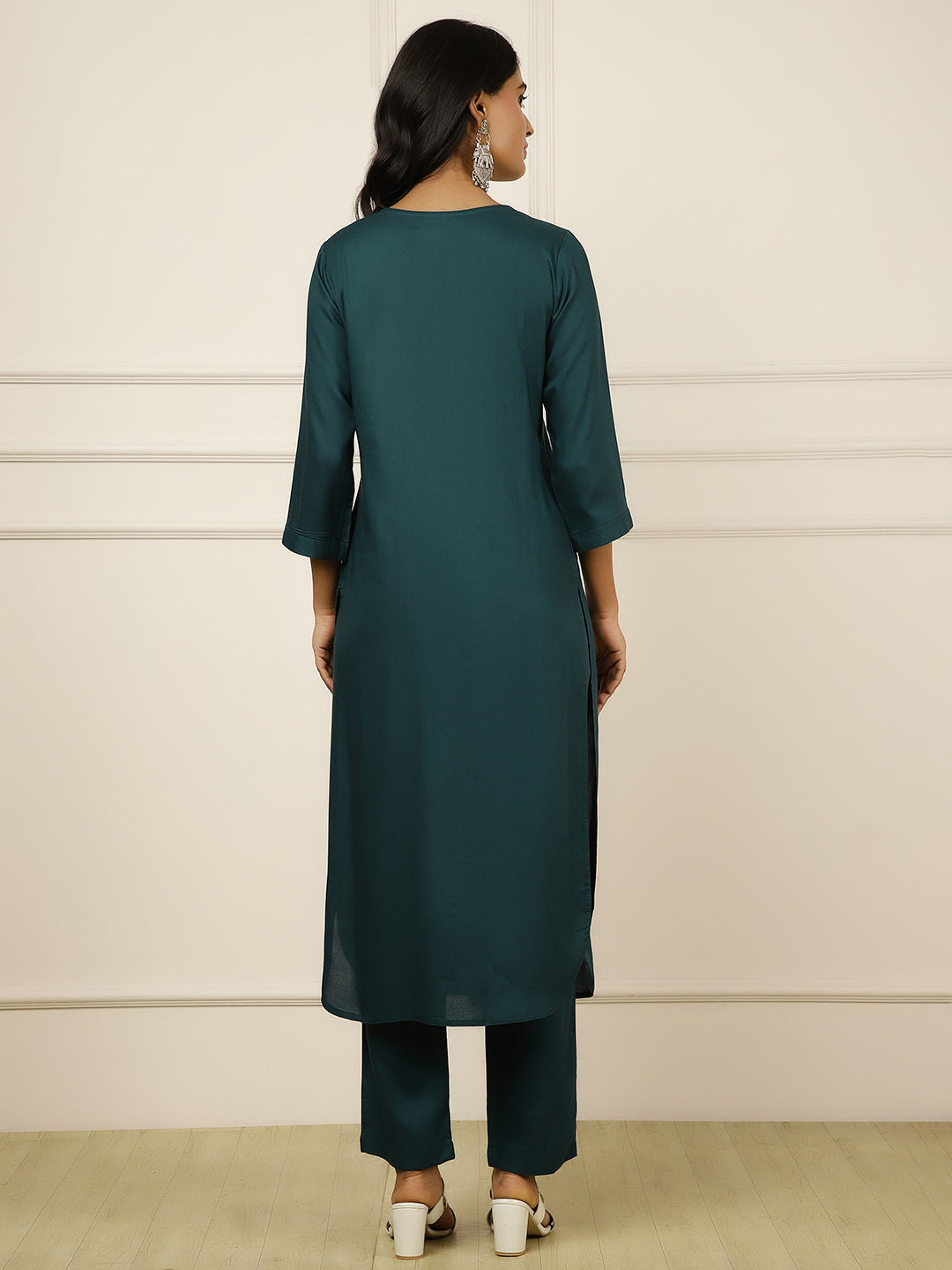 Sea Green Pleated Straight Kurta With Pants