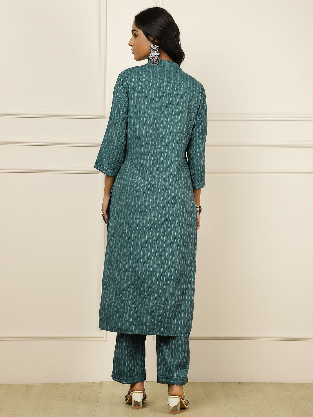 Self-Design Straight Teal Kurta With Palazzo