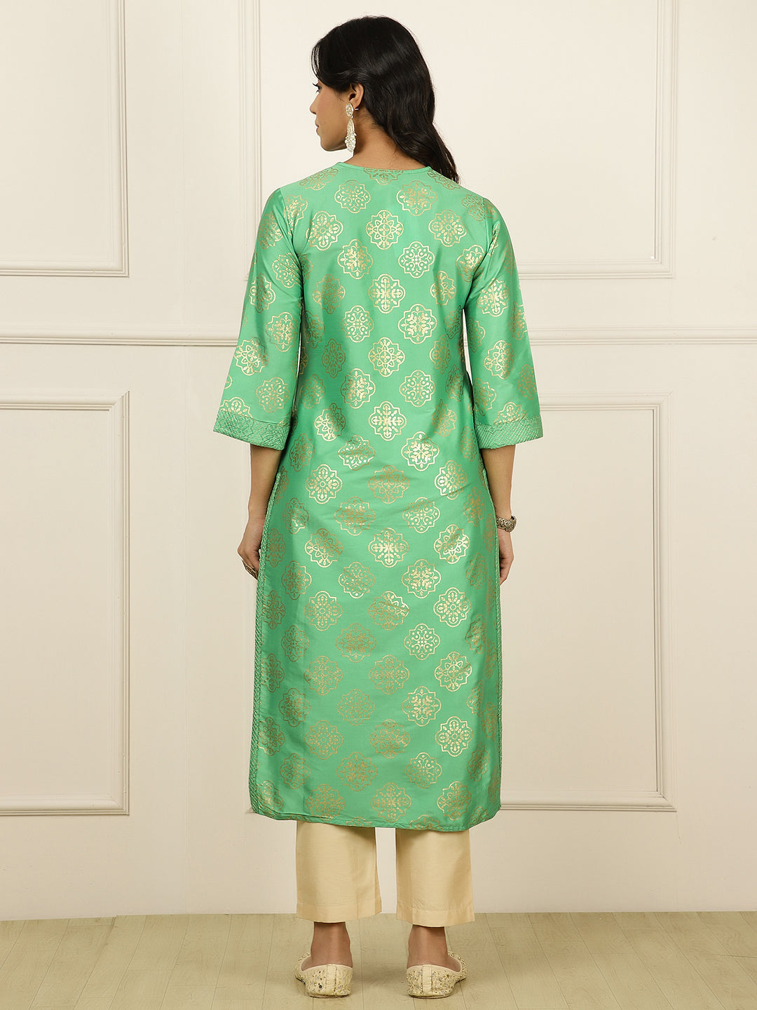 Green Ethnic Printed Straight Kurta