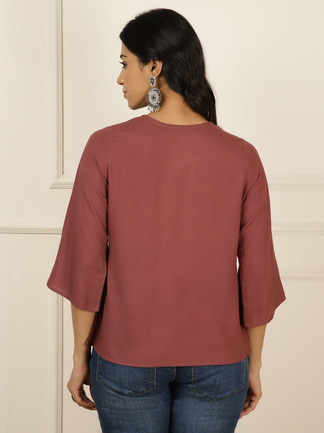 Mauve Embroidered Gathered Top