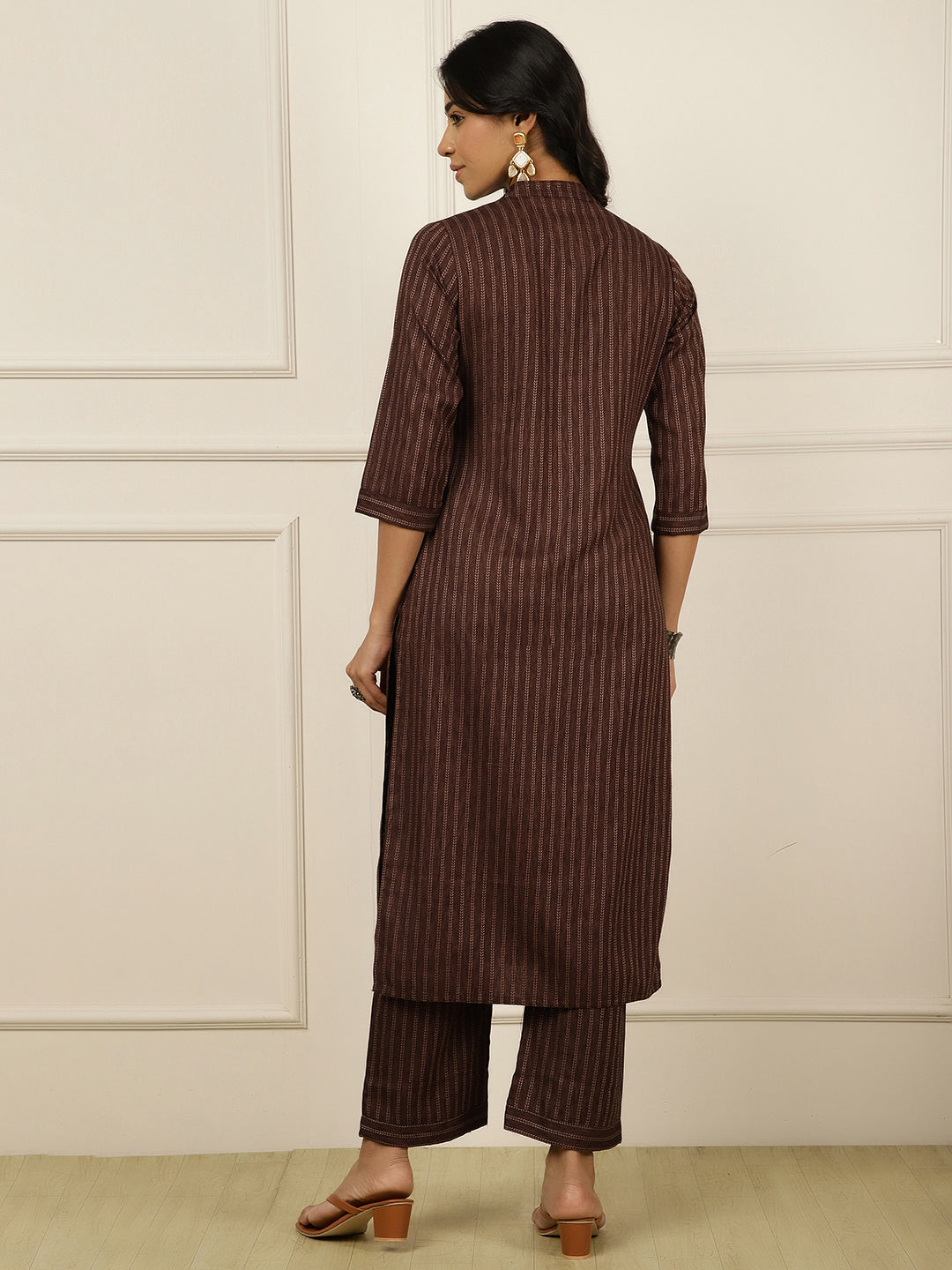 Self-Design Straight Brown Kurta With Palazzo