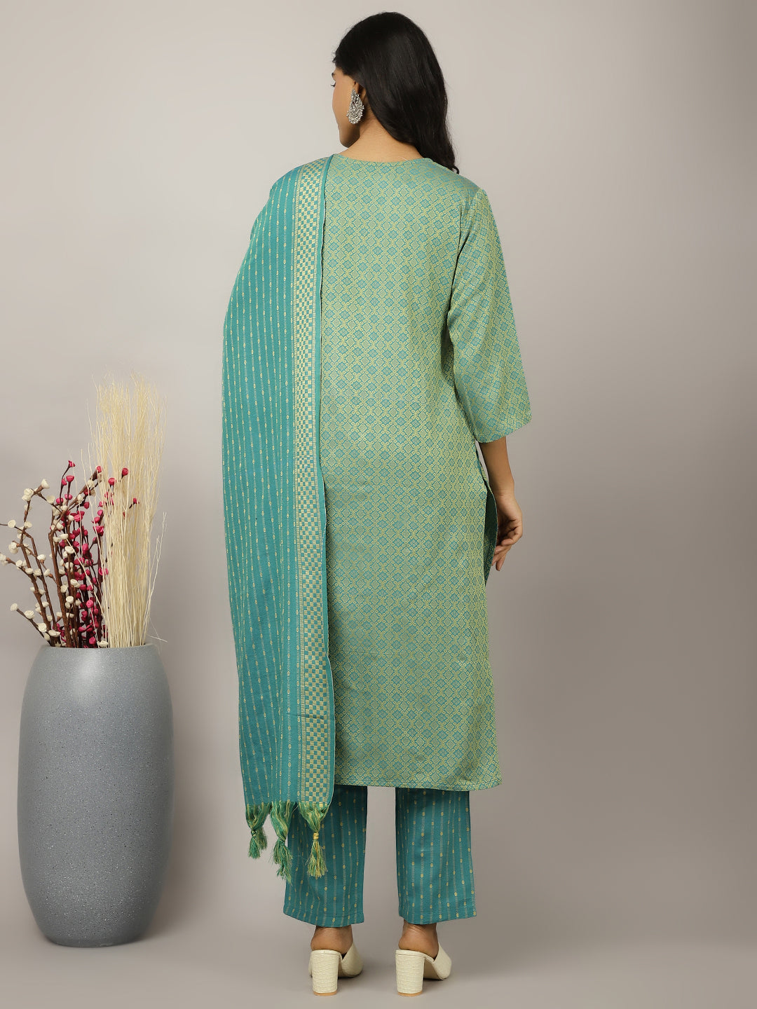 Sea Green Self-Design Festive Suit Set