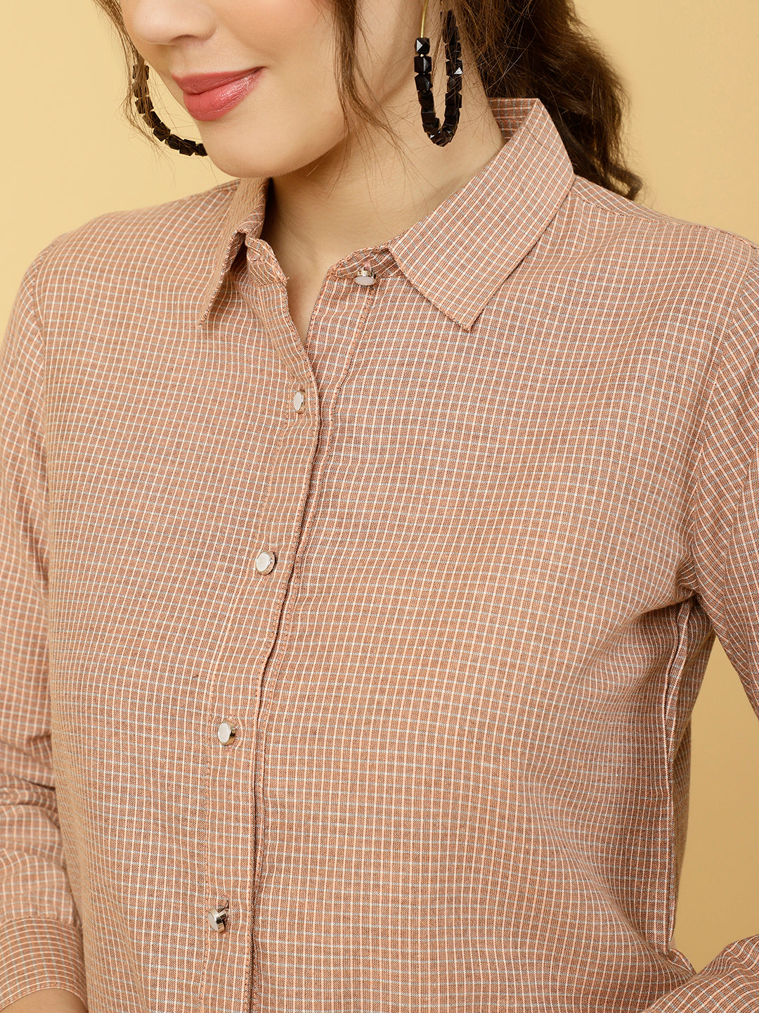 Peach Cotton Checked Formal Shirt